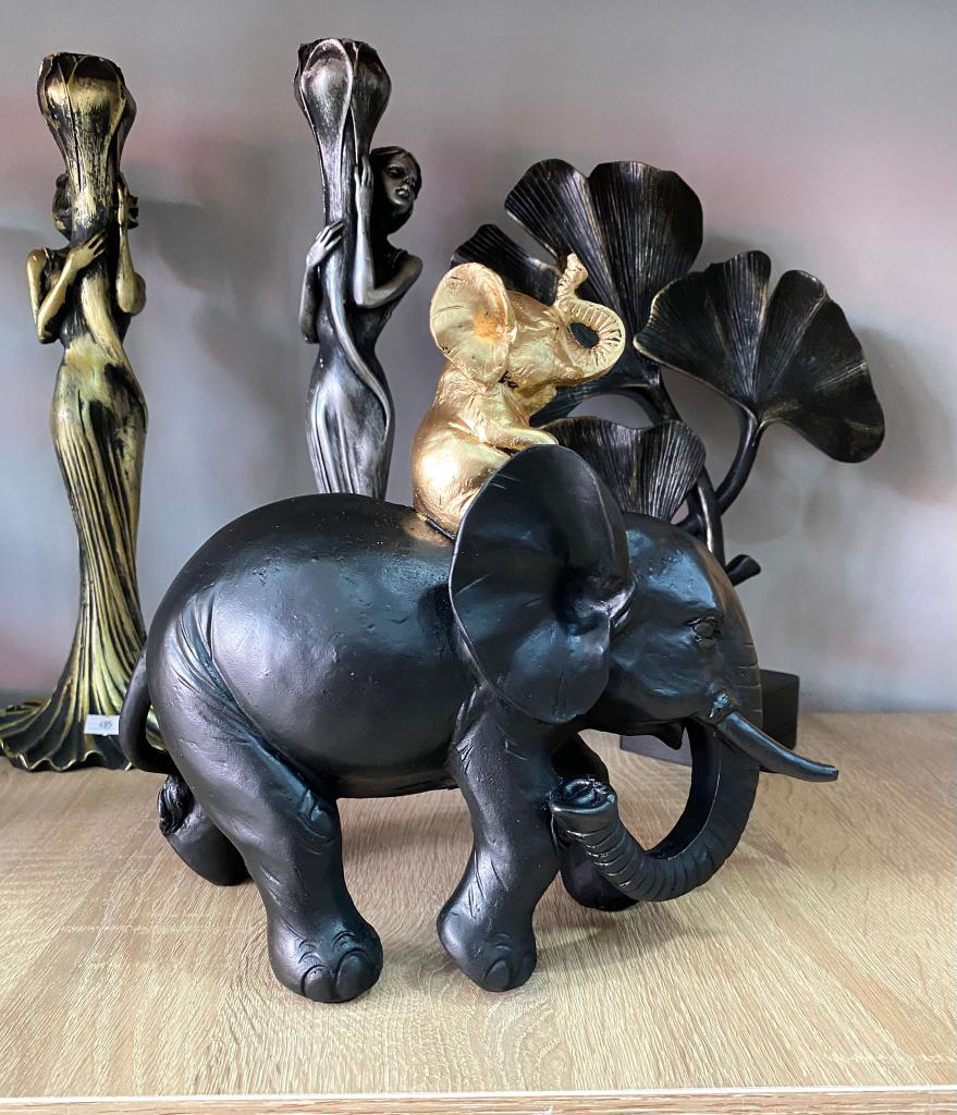 Dekoratif Yavrulu Fil Biblo Fil Heykeli