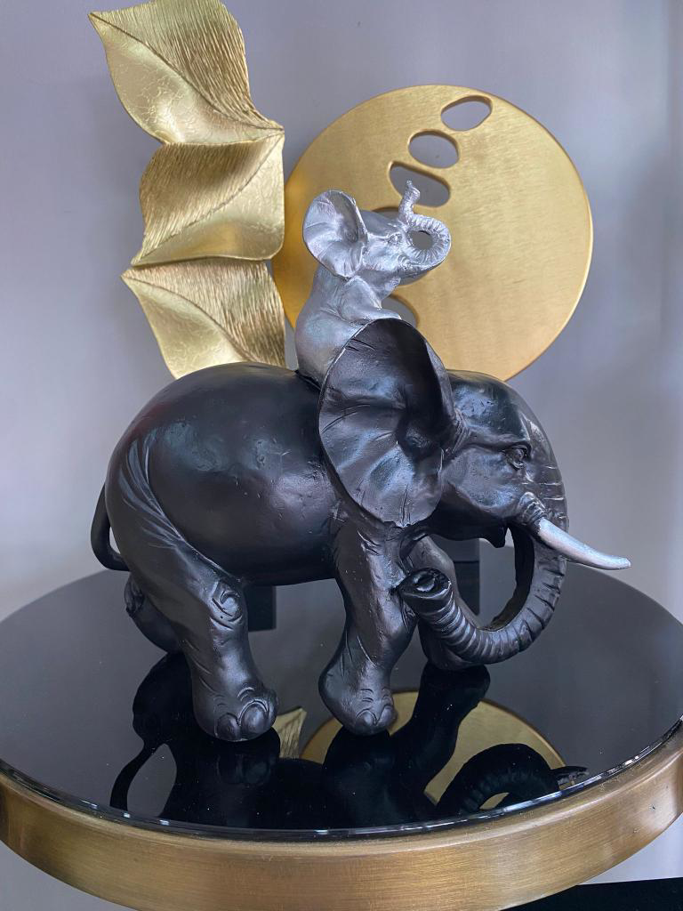Dekoratif Yavrulu Fil Biblo Fil Heykeli