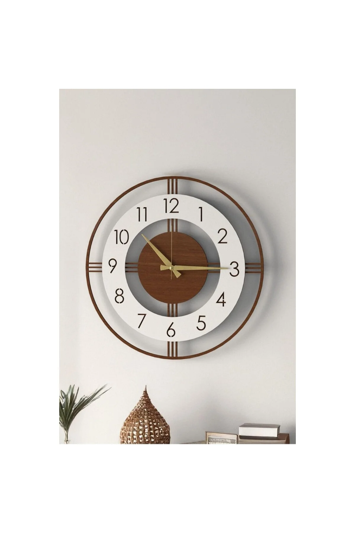 Dekoratif Yeni Modern Mintaka Ahşap Duvar Saati 48cm Kahverengi 4