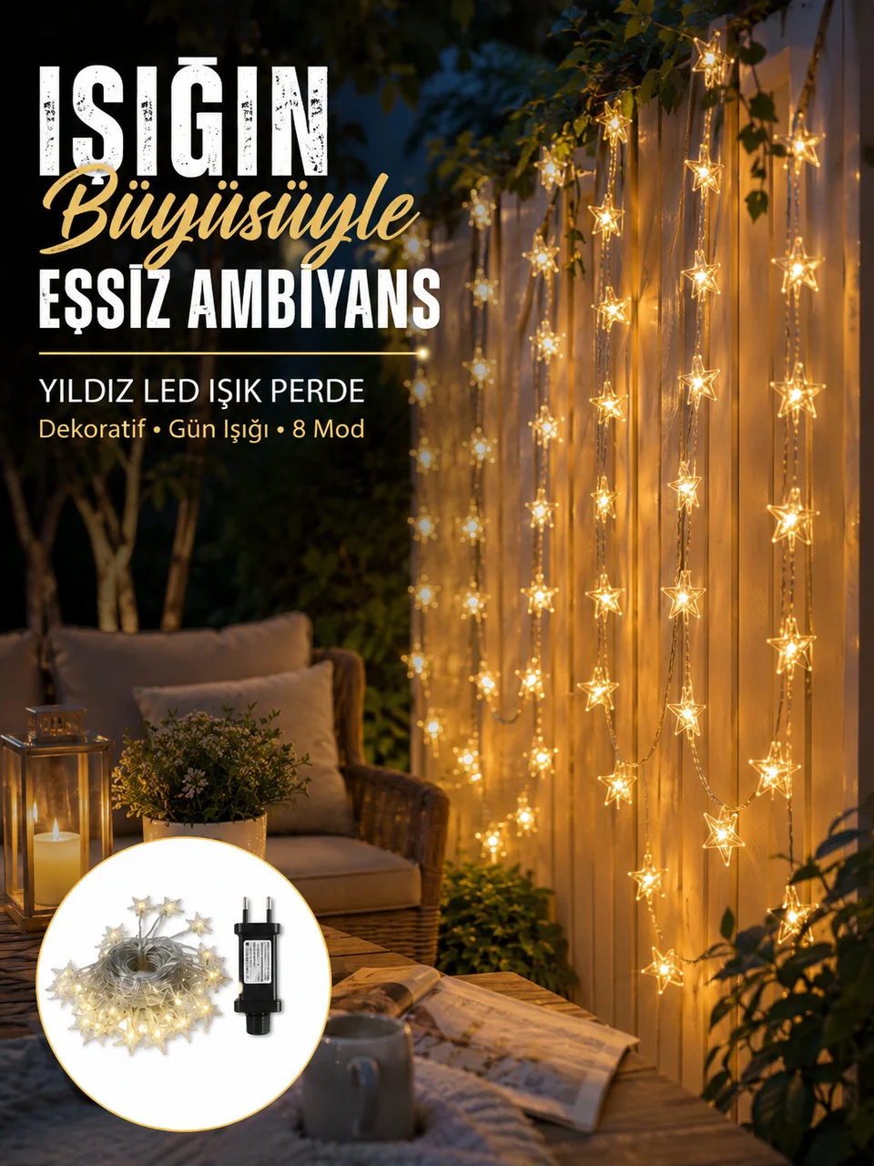 Dekoratif Yıldız Led Aydınlatma 20 Ledli 5 Metre Günışığı Yeni Nesil - Lisinya Diğer