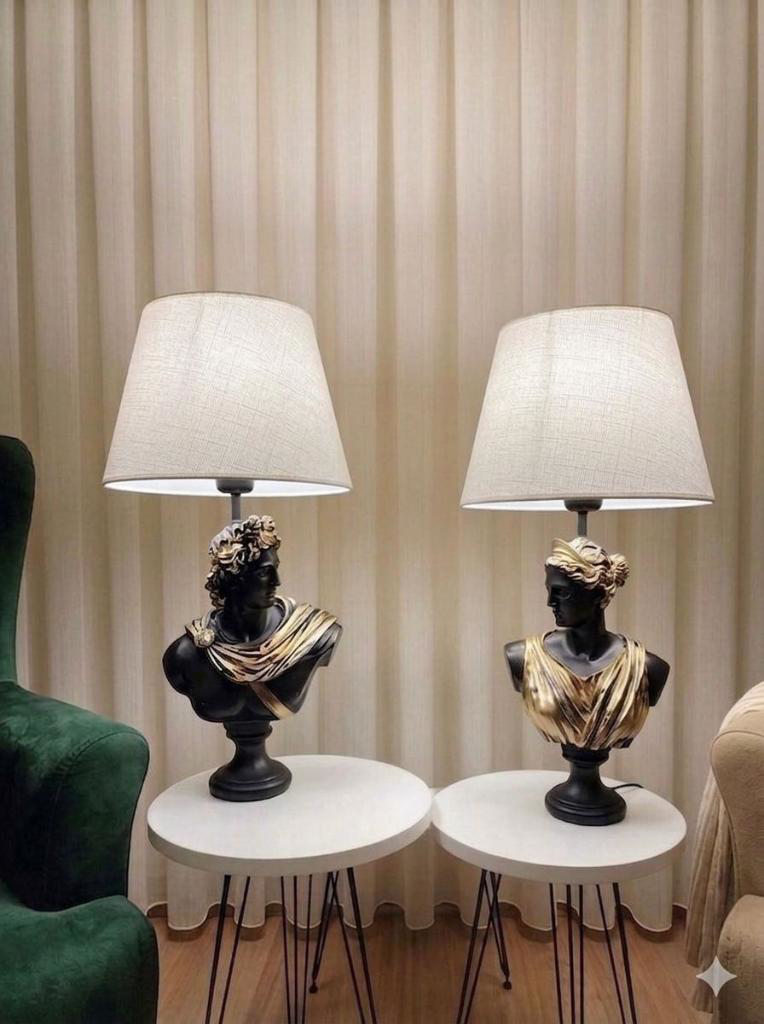 Dekoratif Yunan Tanrısı Diana Apollo 2 Li Model Abajur  Biblo