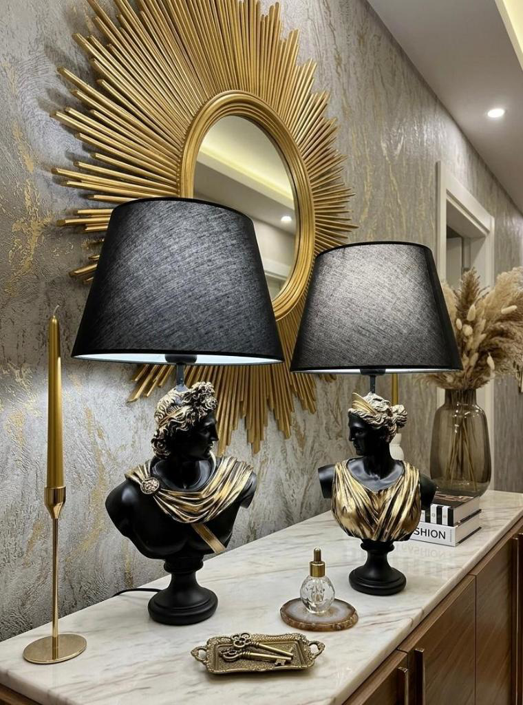 Dekoratif Yunan Tanrısı Diana Apollo 2 Li Model Abajur  Biblo