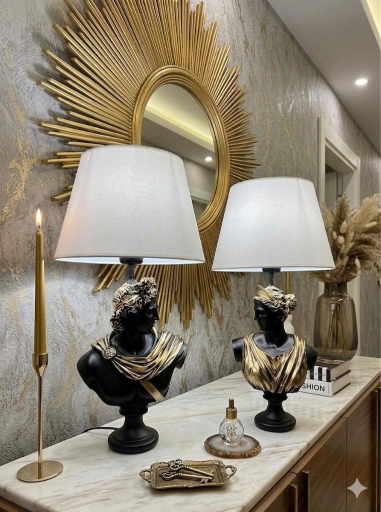 Dekoratif Yunan Tanrısı Diana Apollo 2 Li Model Abajur  Biblo