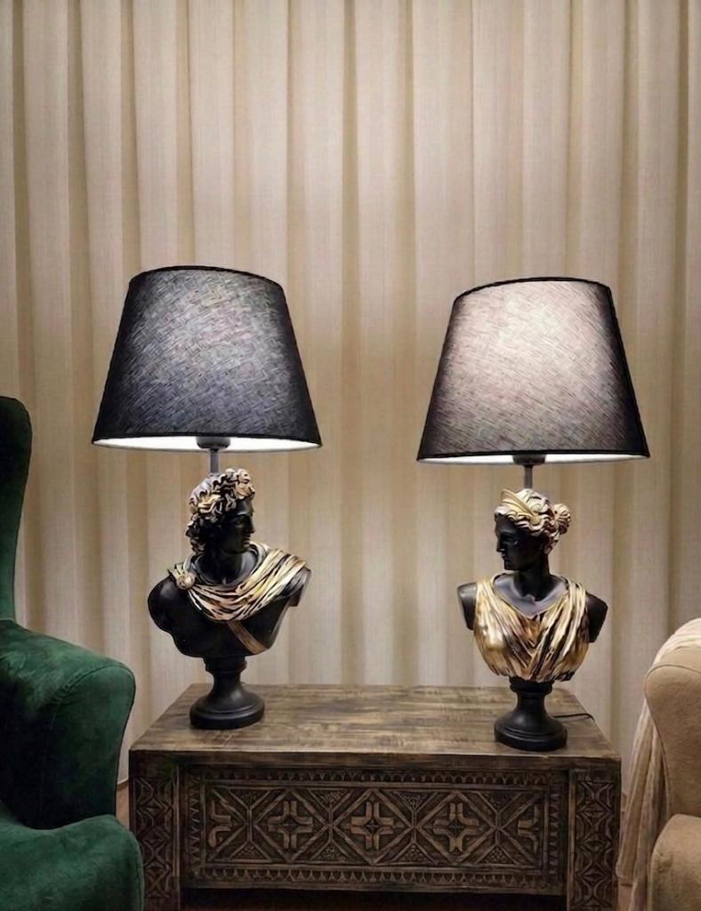 Dekoratif Yunan Tanrısı Diana Apollo 2 Li Model Abajur  Biblo