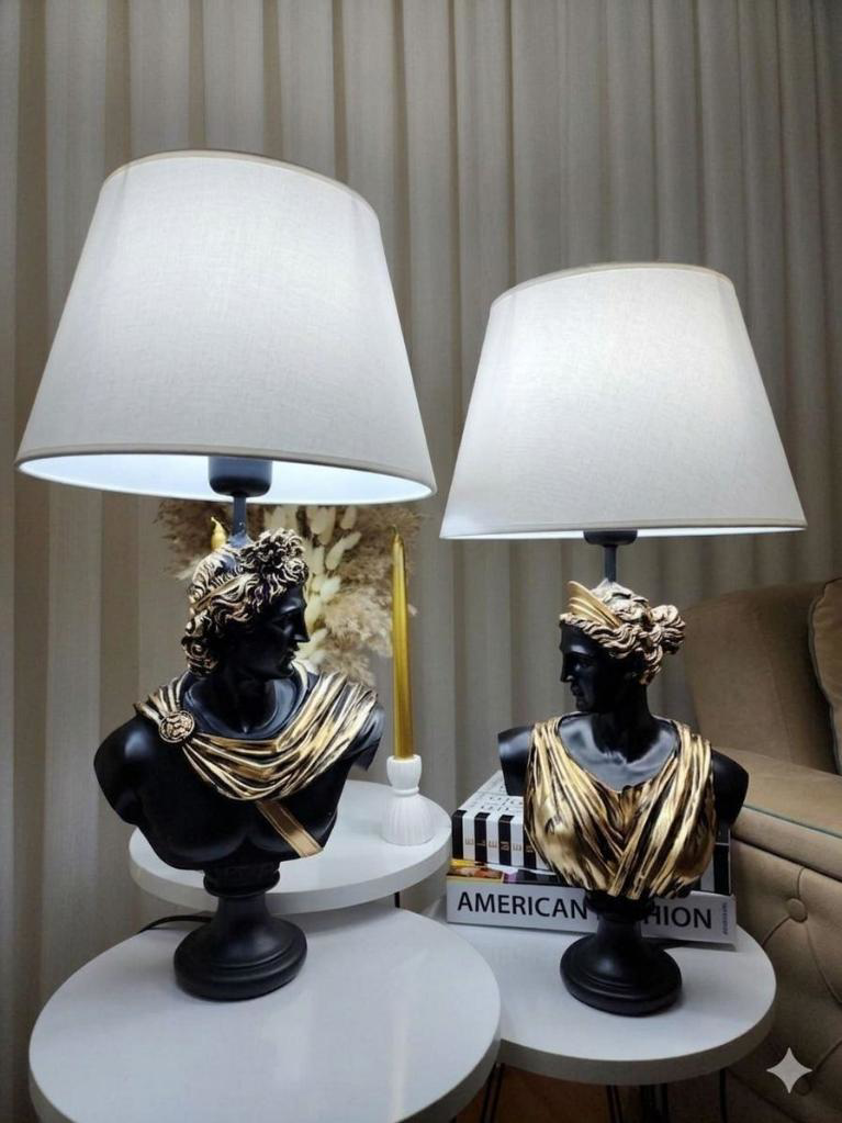 Dekoratif Yunan Tanrısı Diana Apollo 2 Li Model Abajur  Biblo