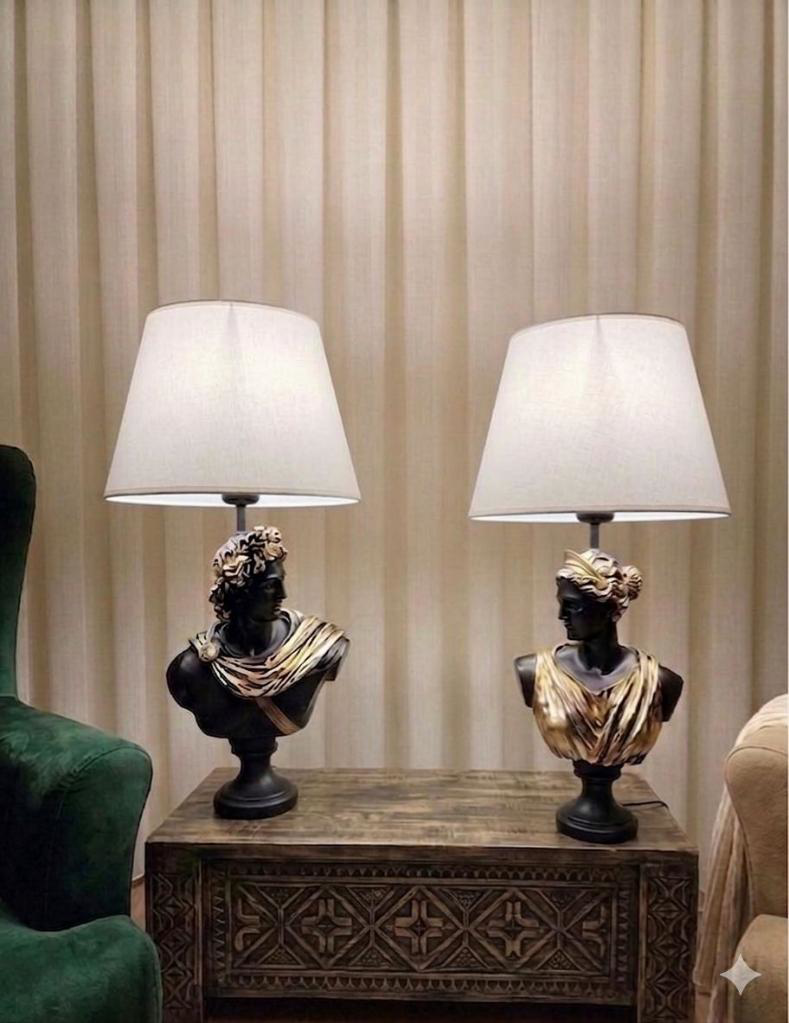 Dekoratif Yunan Tanrısı Diana Apollo 2 Li Model Abajur  Biblo