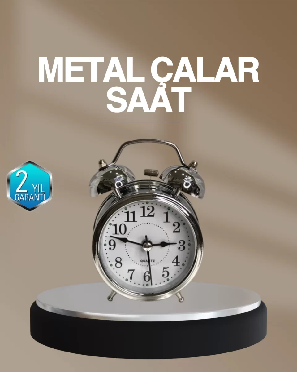 Dekoratif Yuvarlak Gümüş Sessiz Işıklı Masa Üstü Çalar Saat Alarmlı ve Şık Tasarım - Lisinya