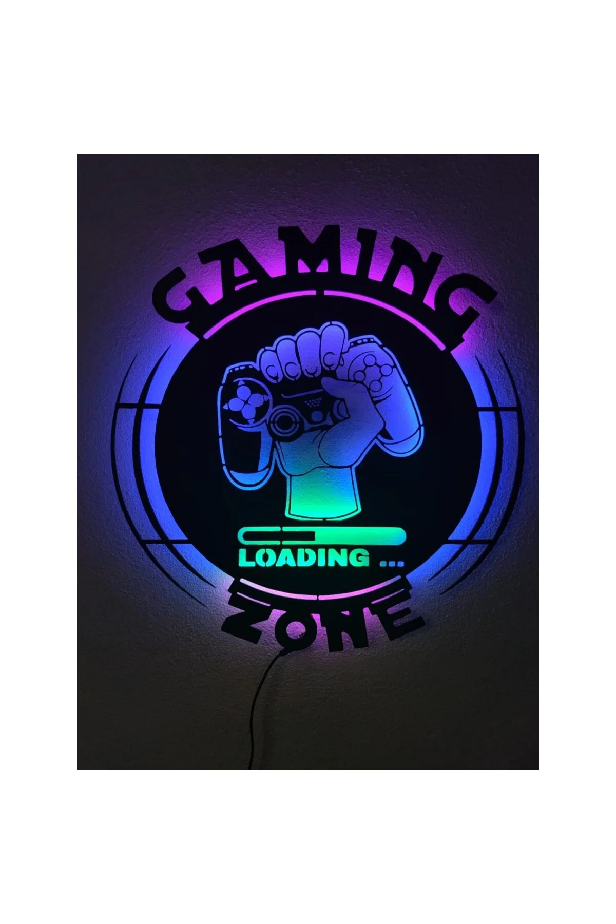 dekoraven Gaming Zone Gamer Led Işıklı Ahşap Tablo renkli