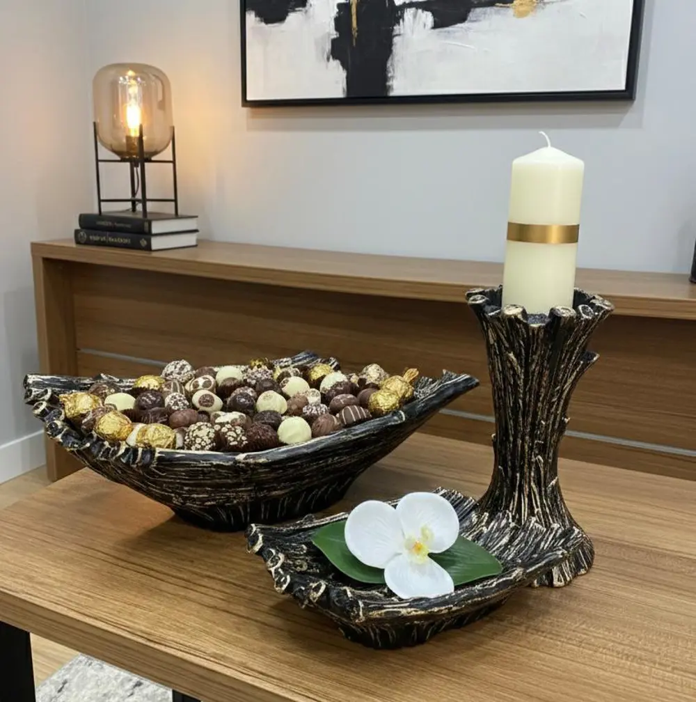 Dekratif Üçlü Slon Seti Biblo, 2 Adet Dekoratif Tabak Ve Mumluk