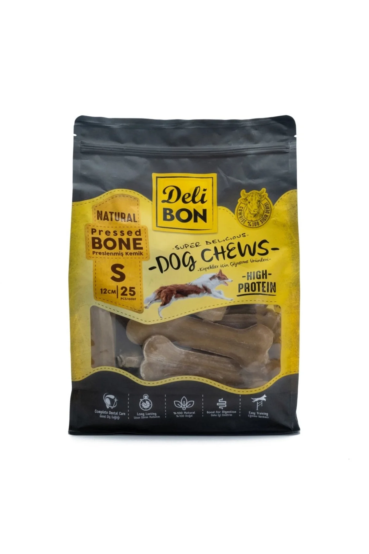 Delibon Deri Pres Kemik Köpek Ödülü Small Naturel 12 Cm 25 Adet