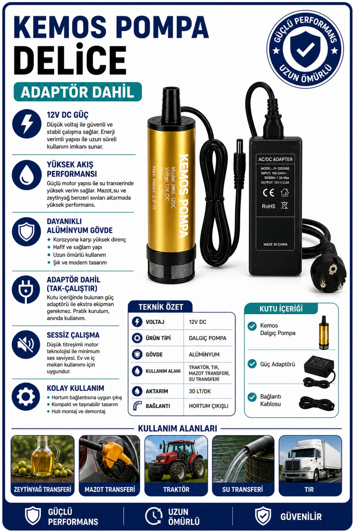 delice 220-12 Volt Dalgıç Adaptörlü Mazot Aktarma(SIVI TRANSFER) 