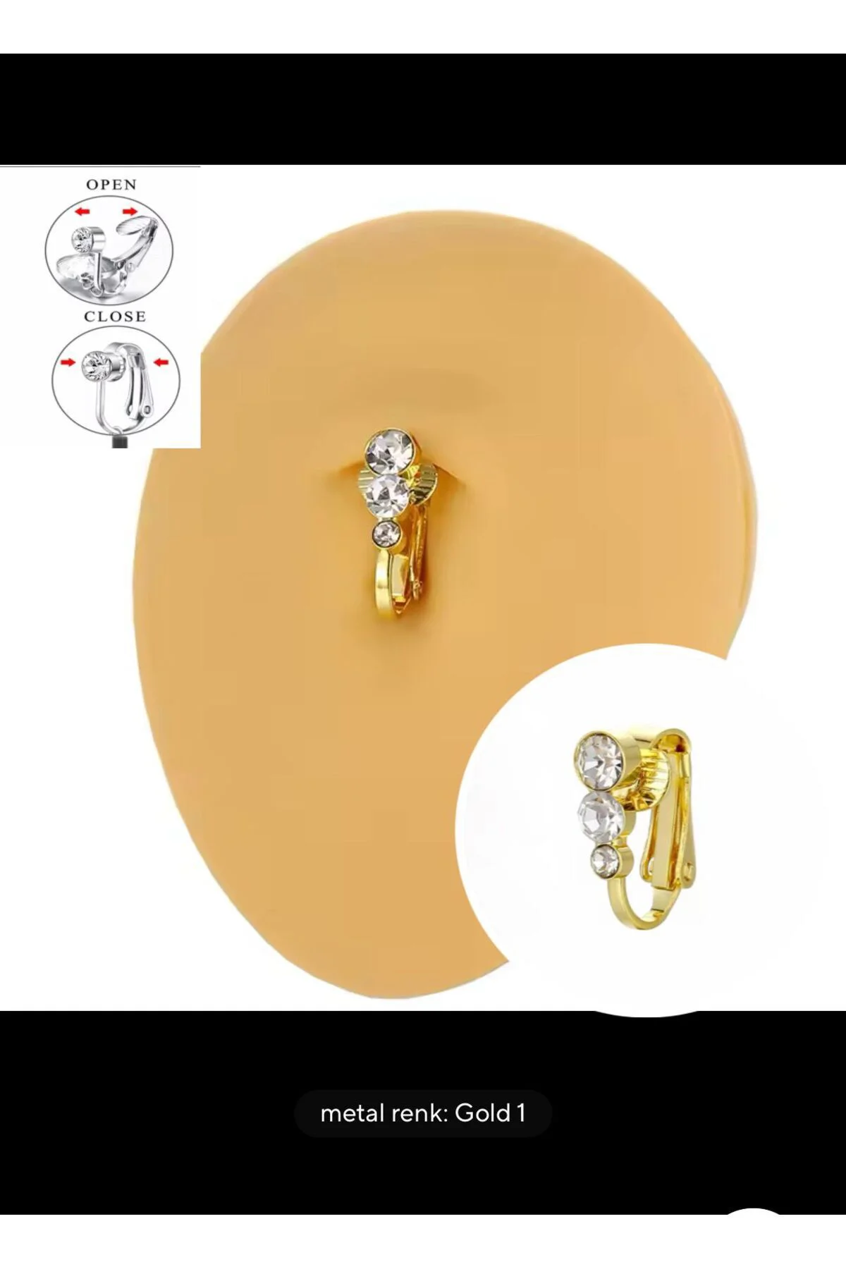 DELİK GEREKTİRMEYEN ( DELİKSİZ) TAŞLI ZARİF SADE SALLANTISIZ KLİPSLİ FAKE GÖBEK PİERCİNGİ DELİK GEREKTİRMEYEN ( DELİKSİZ) TAŞLI ZARİF SADE SALLANTISIZ KLİPSLİ FAKE GÖBEK PİERCİNGİ