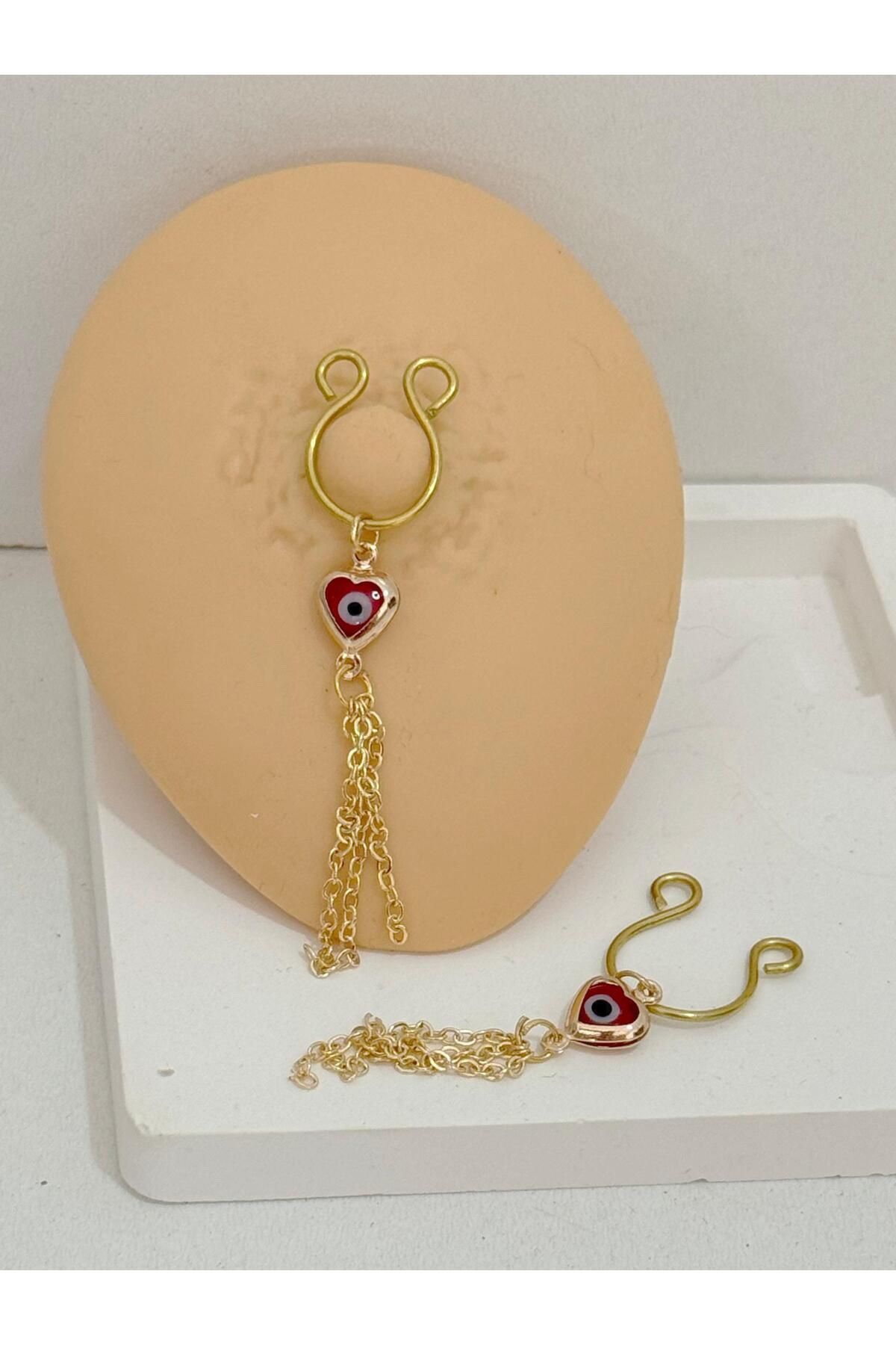 delik gerektirmeyen  sıkıştırmalı nazar kalp meme ucu nipple piercingi