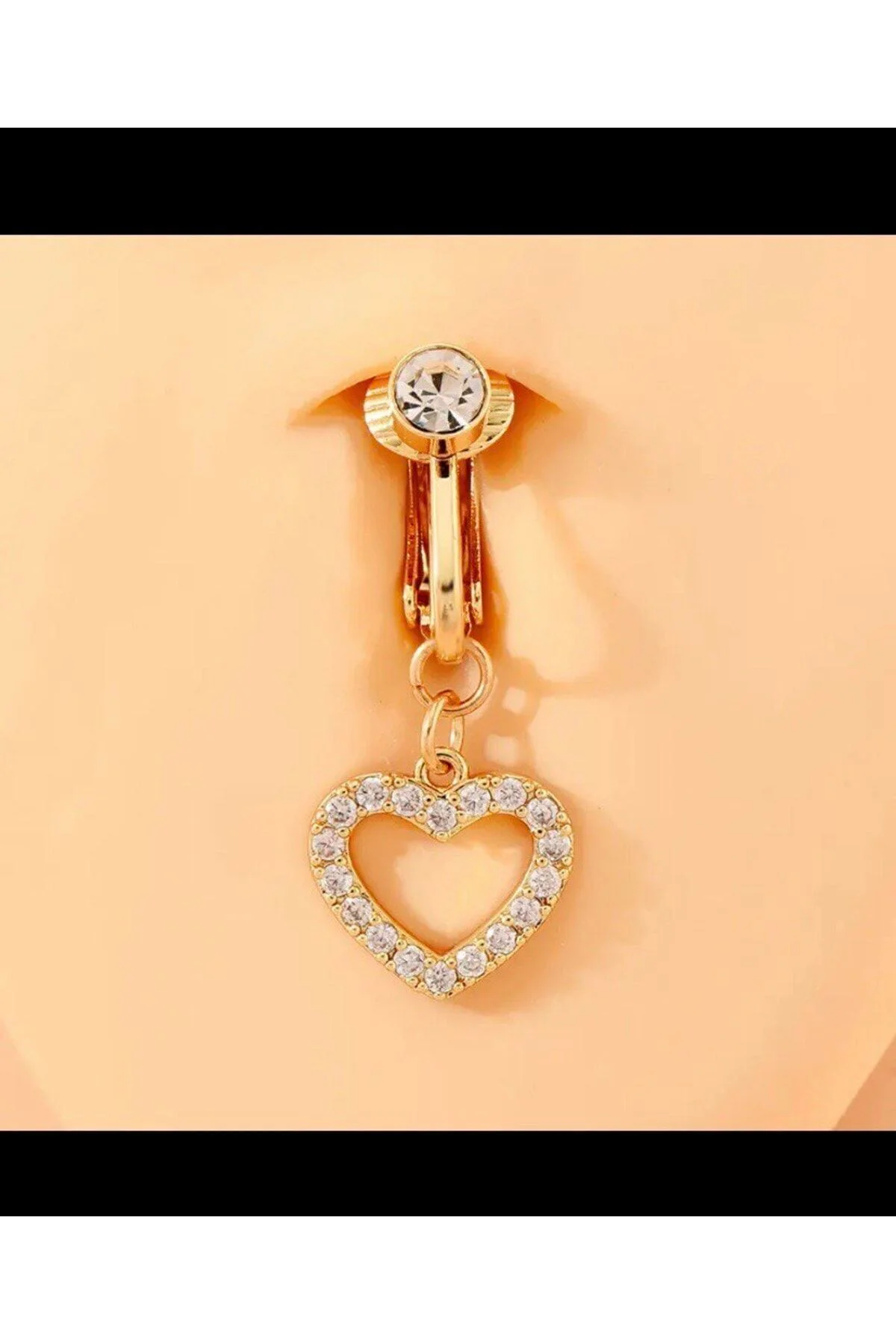 delik gerektirmeyen sallantılı taşlı sahte göbek piercingi