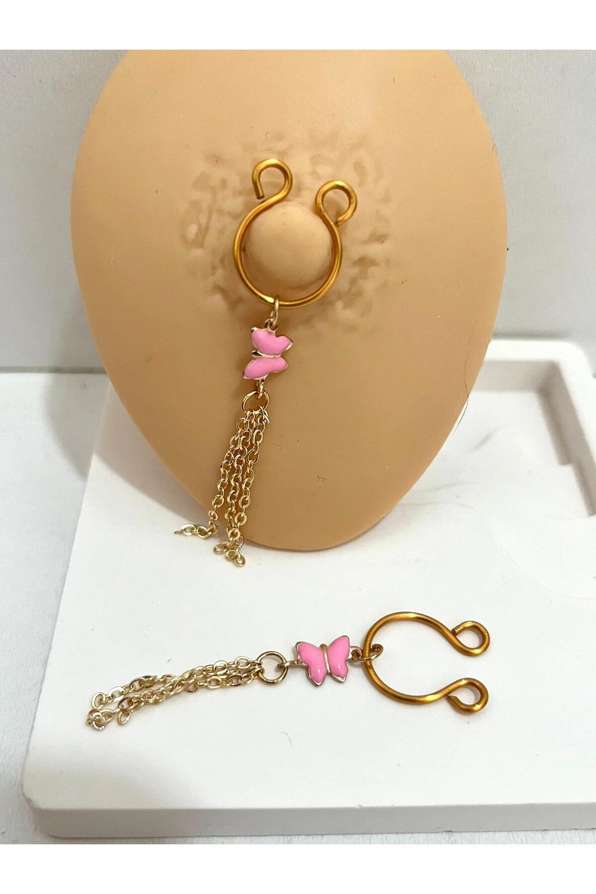 delik gerektirmeyen kelebekli  sıkıştırma fake meme ucu nipple piercing