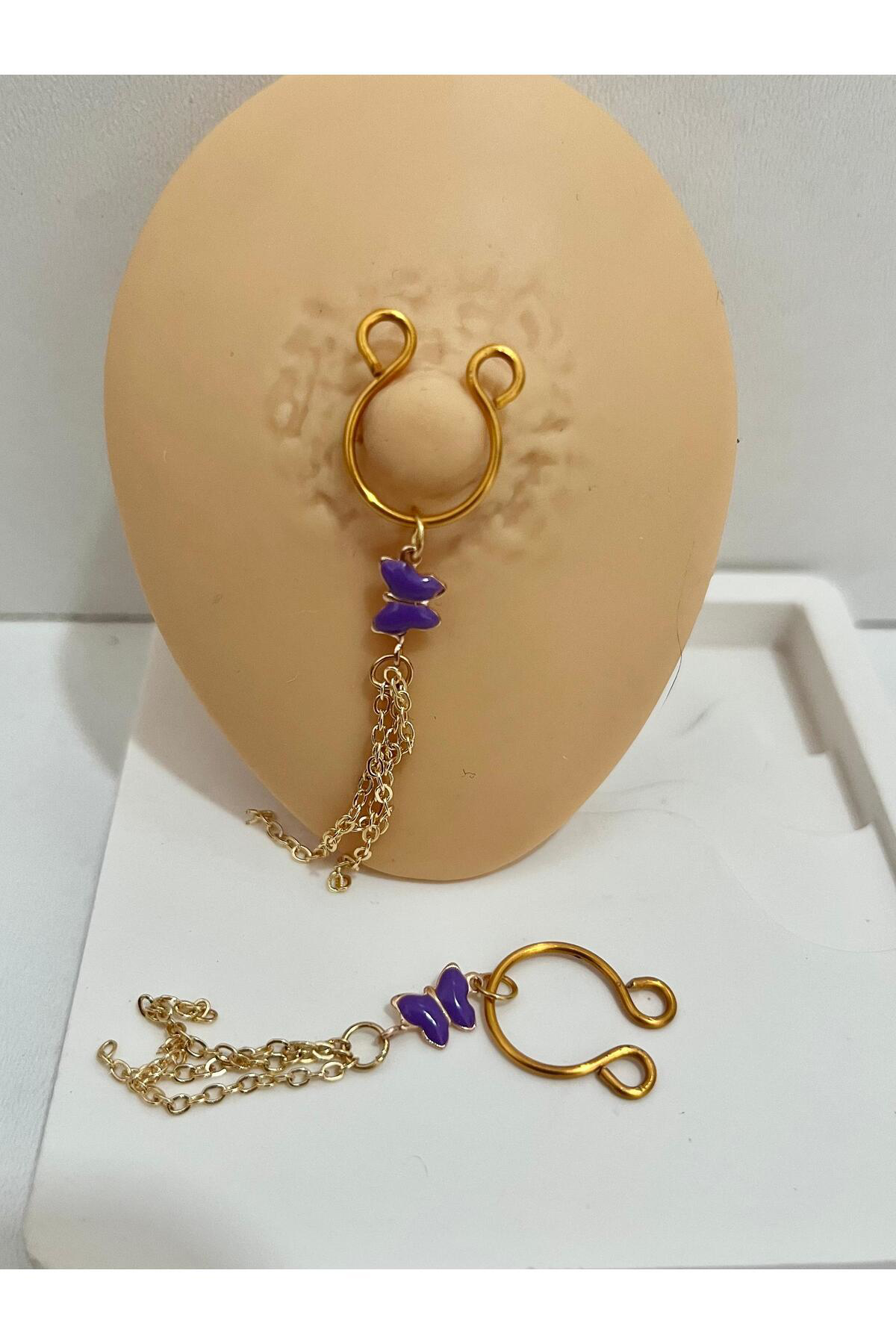 delik gerektirmeyen kelebekli  sıkıştırma fake nipple piercing