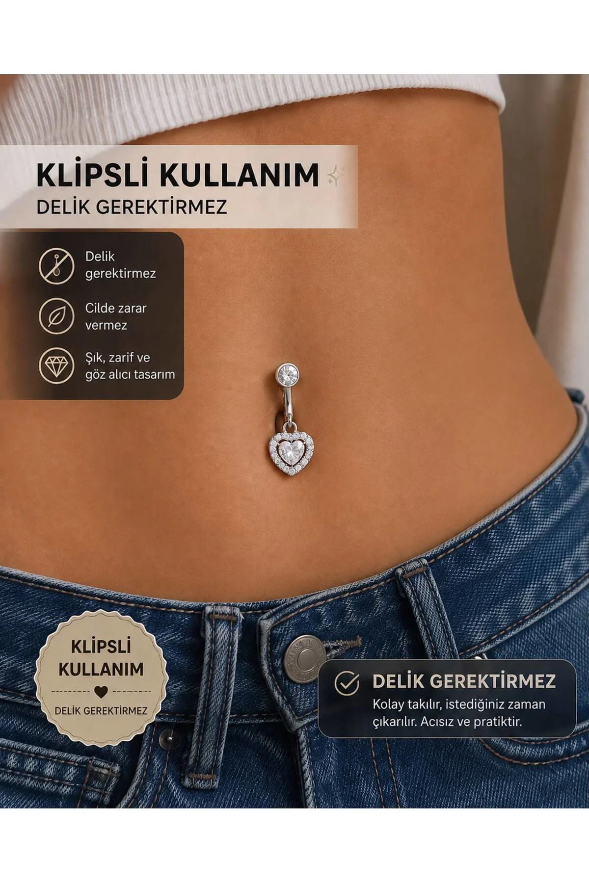 delik gerektirmeyen klipsli deliksiz kullanım göbek piercingi Fiyatı, Yorumları ve Özellikleri