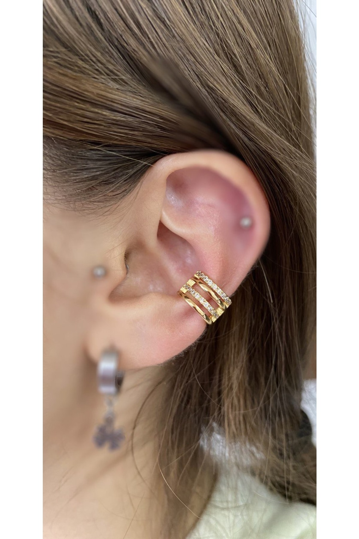 Delik Gerektirmeyen Kararmaz Sıkıştırma Earcuff Kıkırdak Conch Kü
