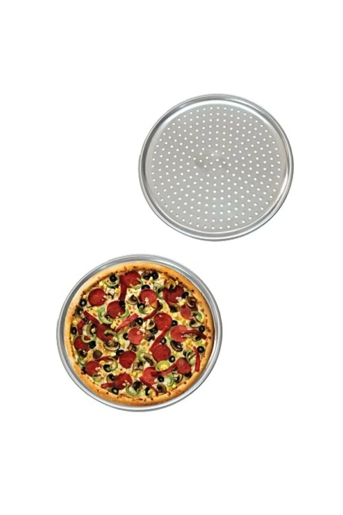 Delikli Çelik Pizza Ve Laacun Tepsisi Orta Boy -32  cm