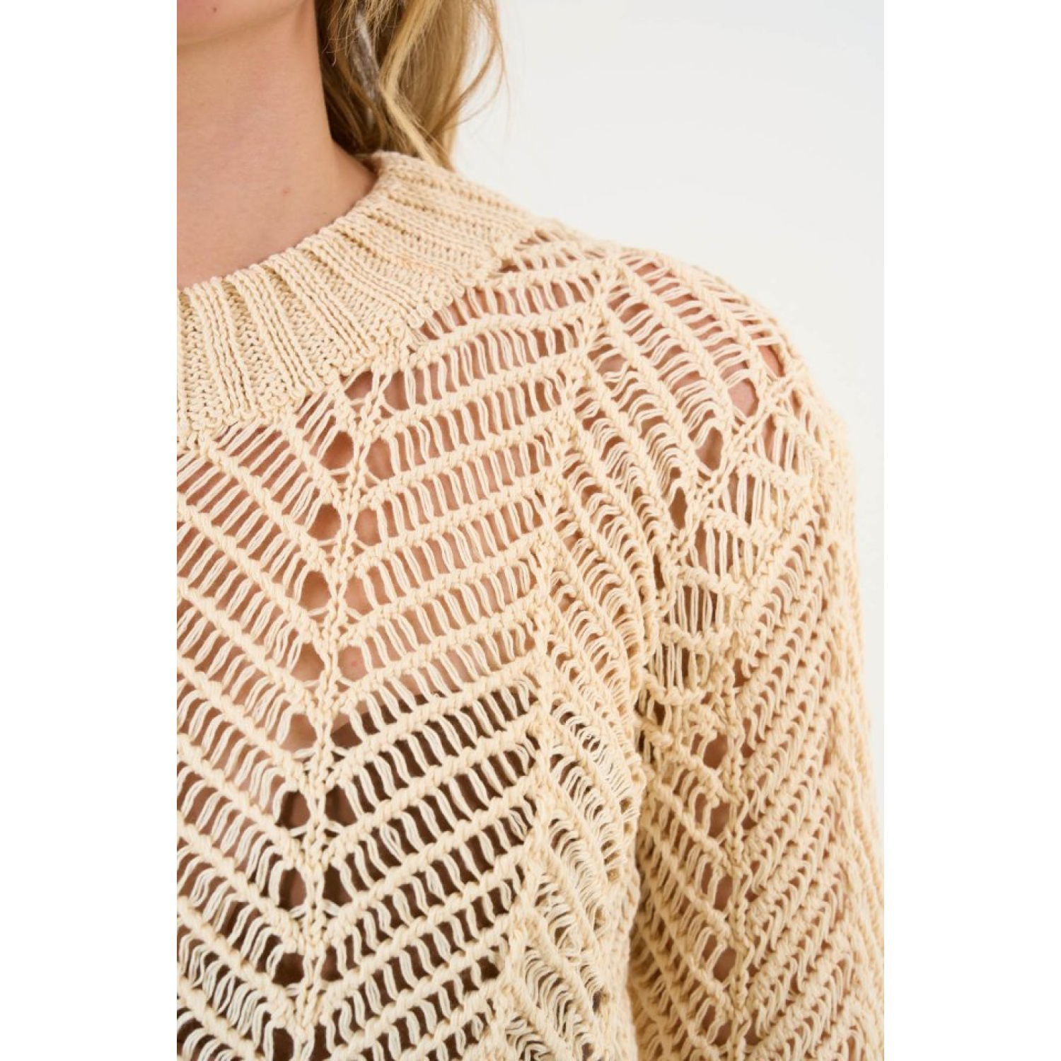 Delikli Lucky Life Kadın Triko Kazak - Ekru