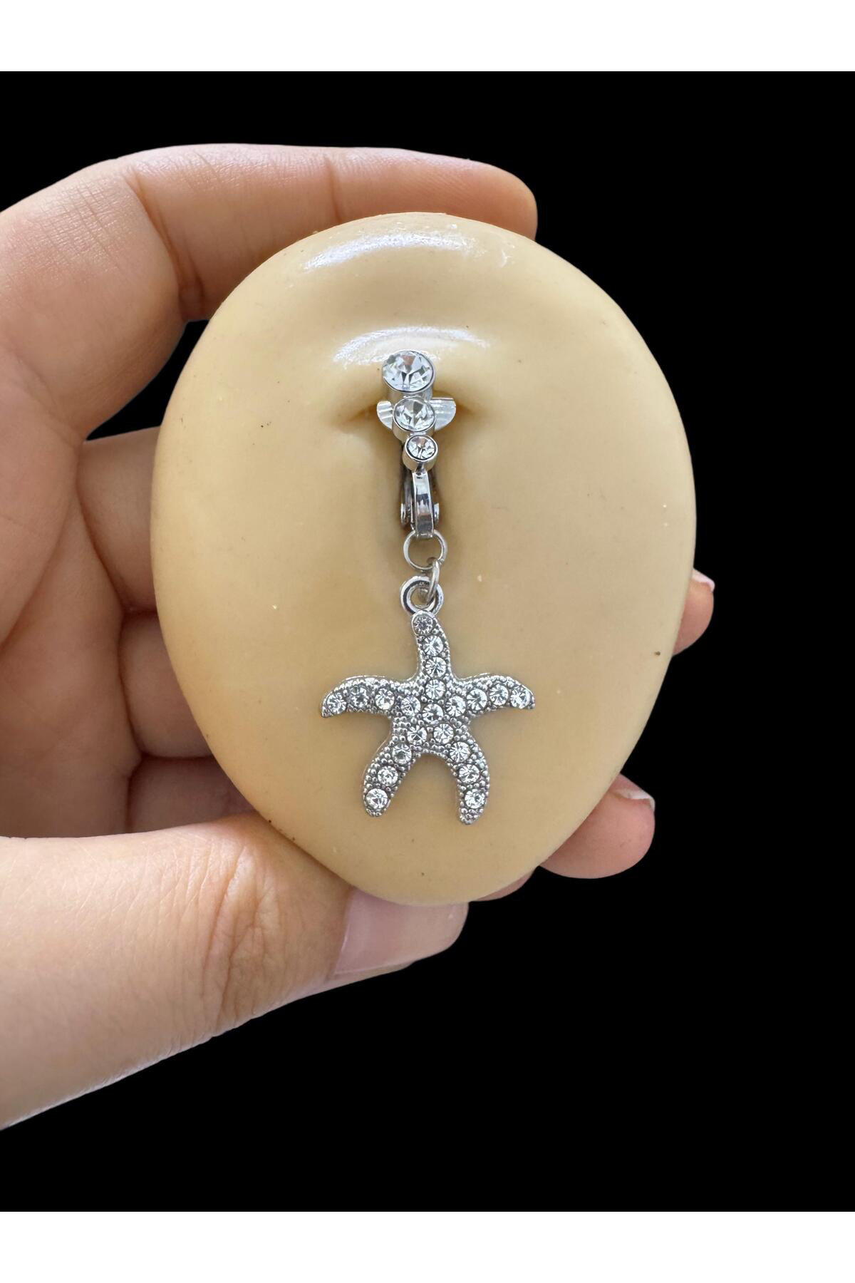 Arescollection Deliksiz( Delik Gerektirmeyen) Klipsli Zirkon Taşli Deniz Yildizi