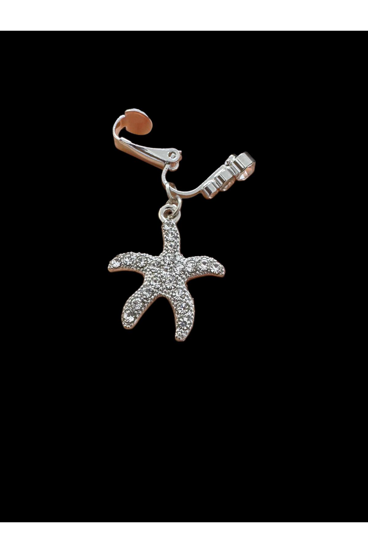 Arescollection Deliksiz( Delik Gerektirmeyen) Klipsli Zirkon Taşli Deniz Yildizi