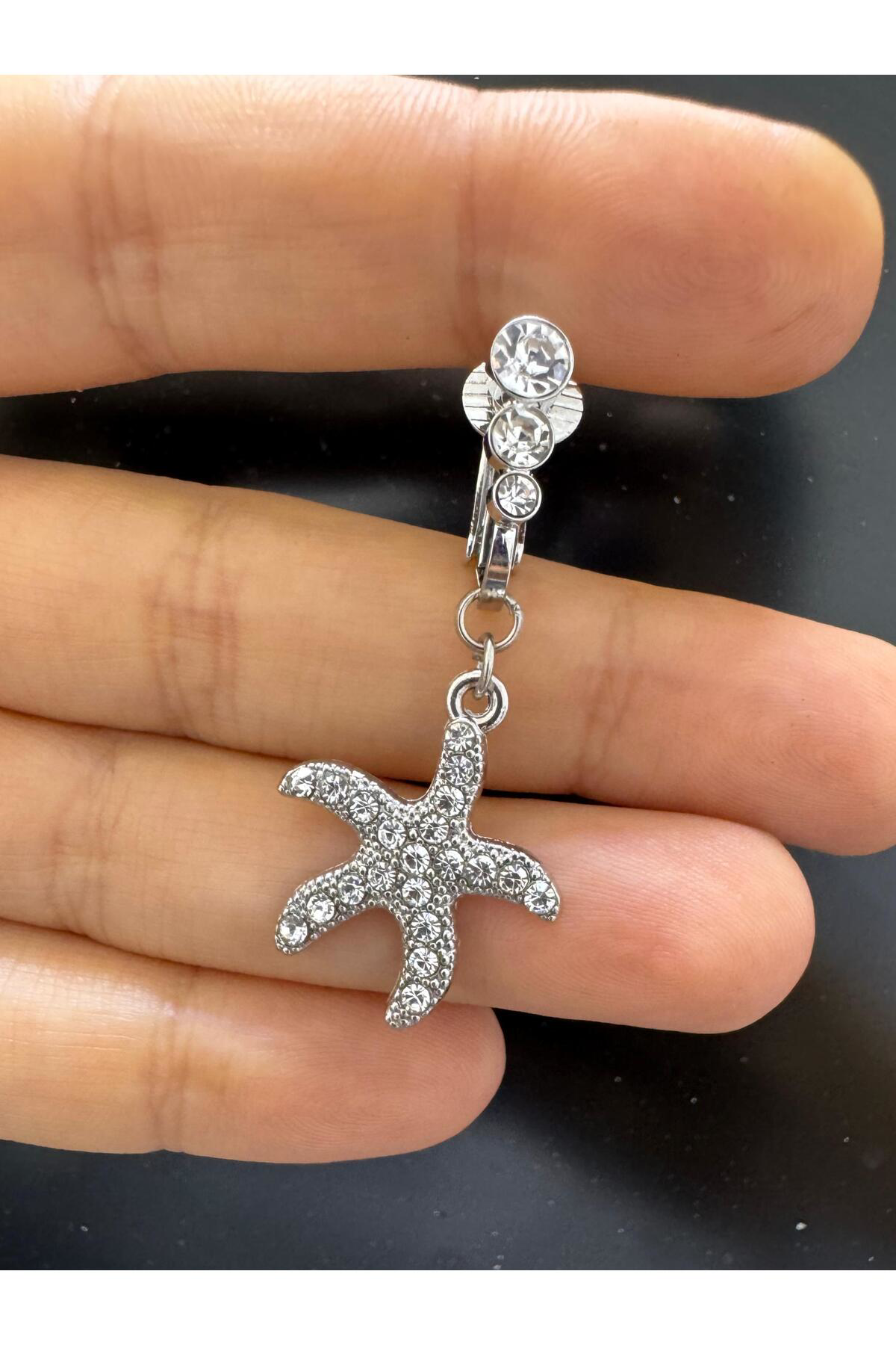 Arescollection Deliksiz( Delik Gerektirmeyen) Klipsli Zirkon Taşli Deniz Yildizi