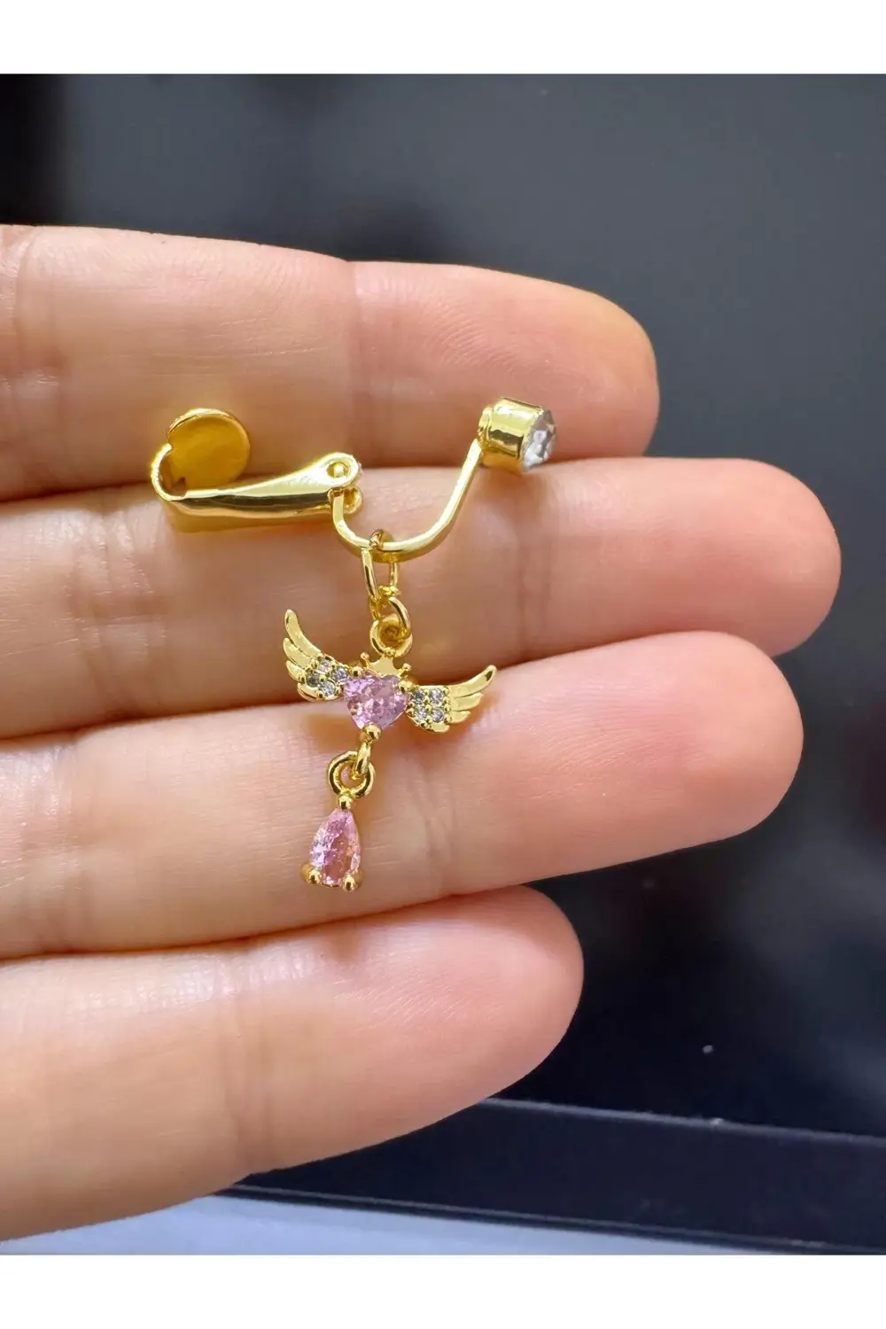 Arescollection Deliksiz ( Delik Gerektirmeyen) Klipsli Zirkon Taşli Göbek Pierci