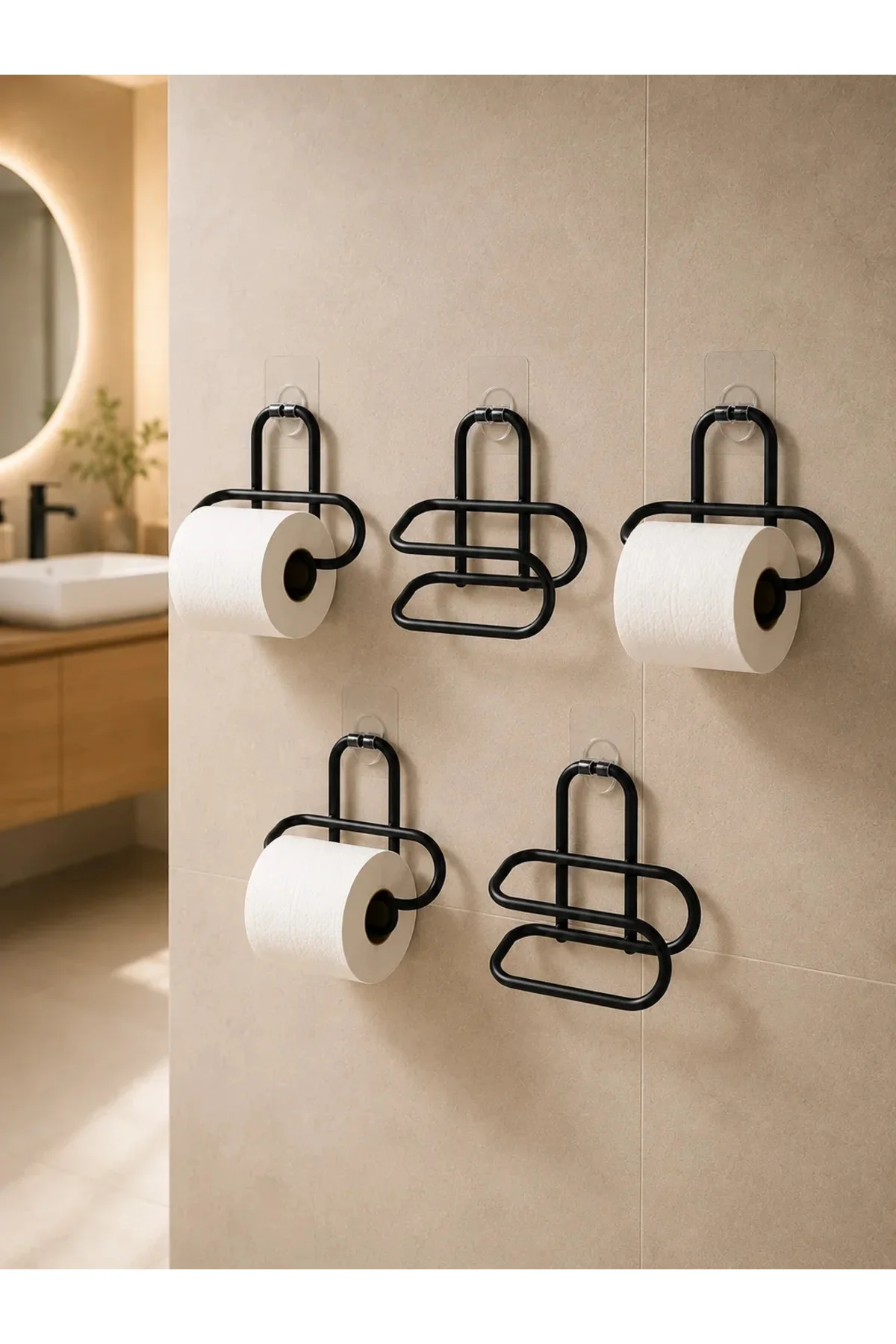 Delmeden Monte Tuvalet Kağıdı Askısı Siyah Metal Yapışkanlı Banyo Kağıtlığı 5’li Set Delmeden Monte Tuvalet Kağıdı Askısı Siyah Metal Yapışkanlı Banyo Kağıtlığı 5’li Set