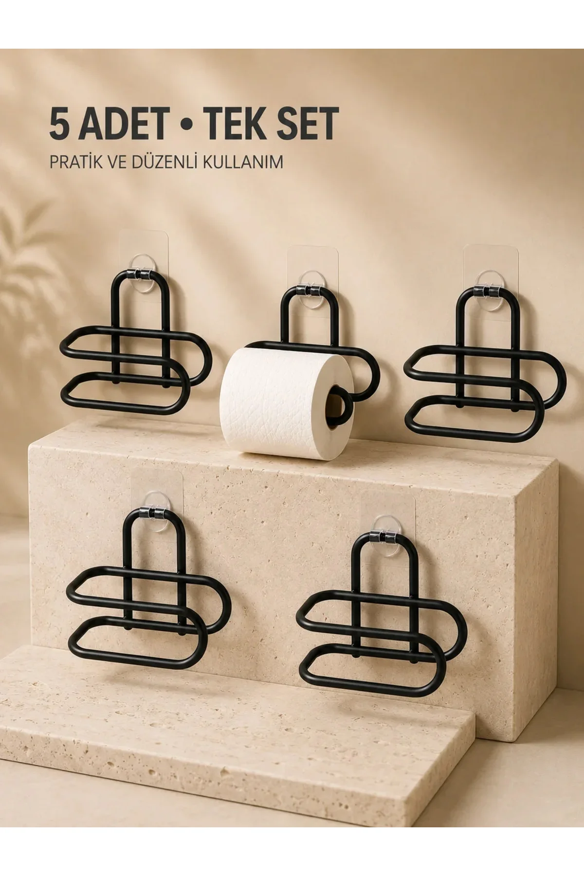 Delmeden Monte Tuvalet Kağıdı Askısı Siyah Metal Yapışkanlı Banyo Kağıtlığı 5’li Set Delmeden Monte Tuvalet Kağıdı Askısı Siyah Metal Yapışkanlı Banyo Kağıtlığı 5’li Set