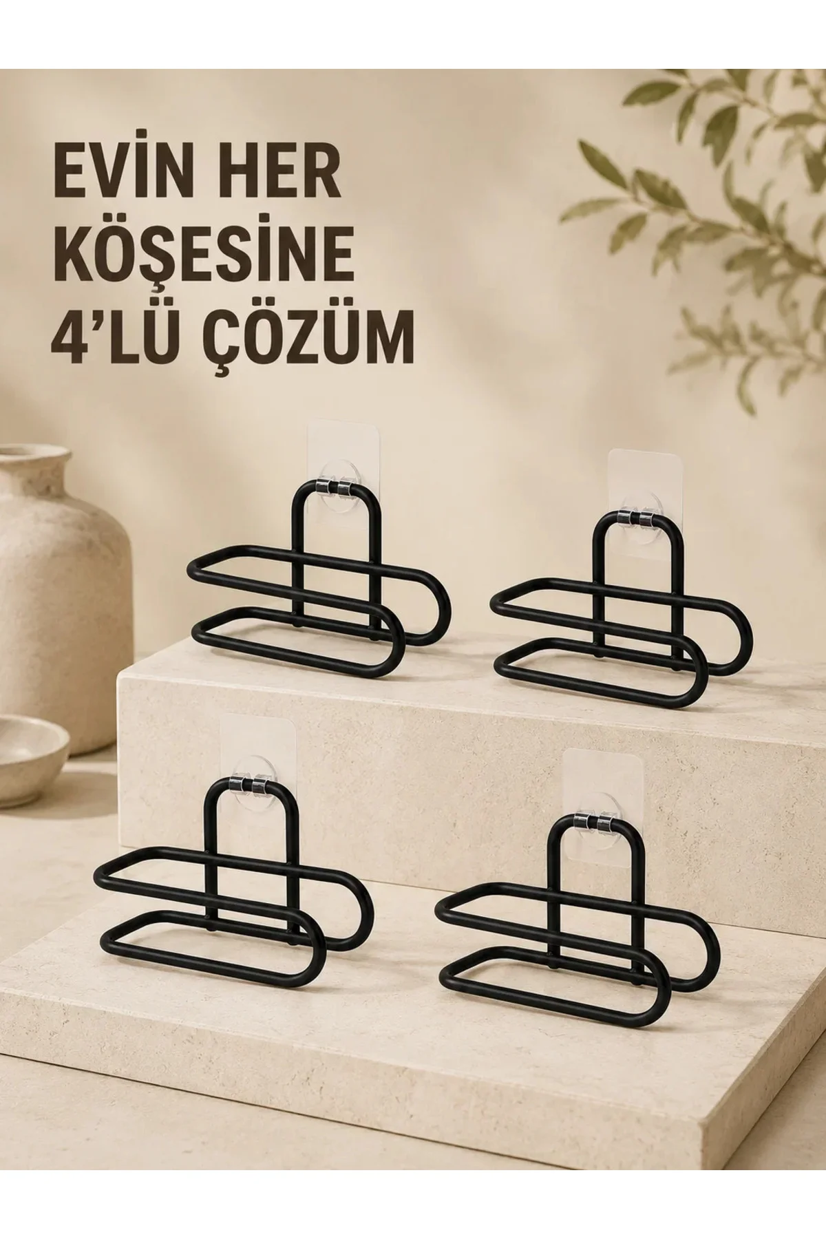 Delmeden Monte Tuvalet Kağıdı Askısı Siyah Metal Yapışkanlı Banyo Kağıtlığı 4’lü Set