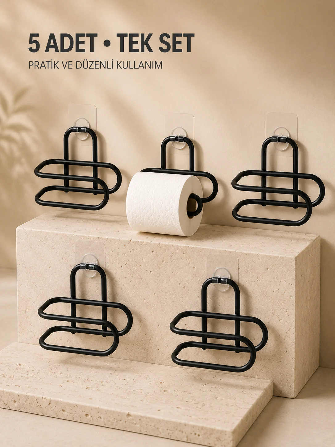 Delmeden Monte Tuvalet Kağıdı Askısı Siyah Metal Yapışkanlı Banyo Kağıtlığı 5’li Set Delmeden Monte Tuvalet Kağıdı Askısı Siyah Metal Yapışkanlı Banyo Kağıtlığı 5’li Set