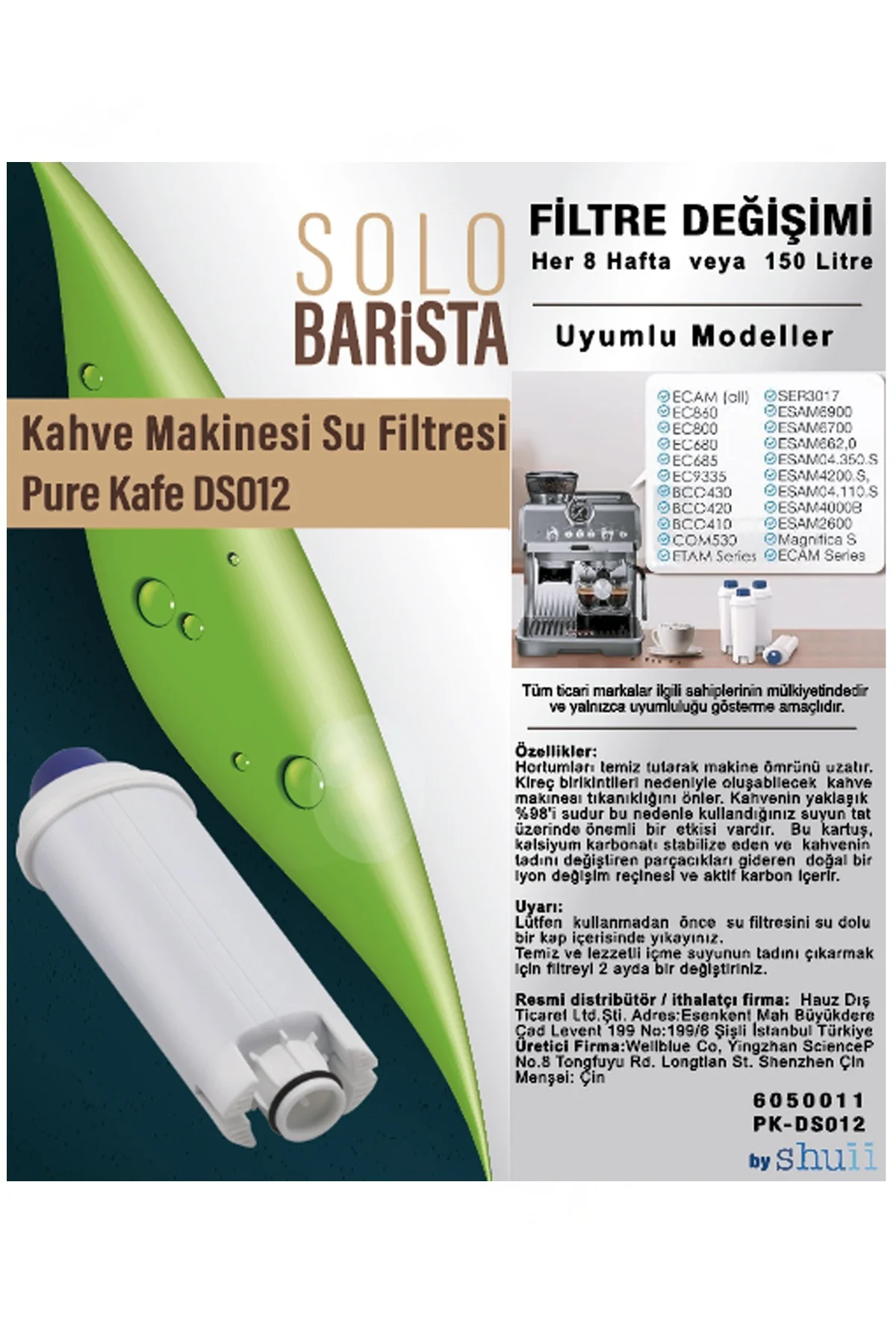 De'longhi Kahve Makinası Kireç Önleyici Su Arıtma Filtresi 8 Adet