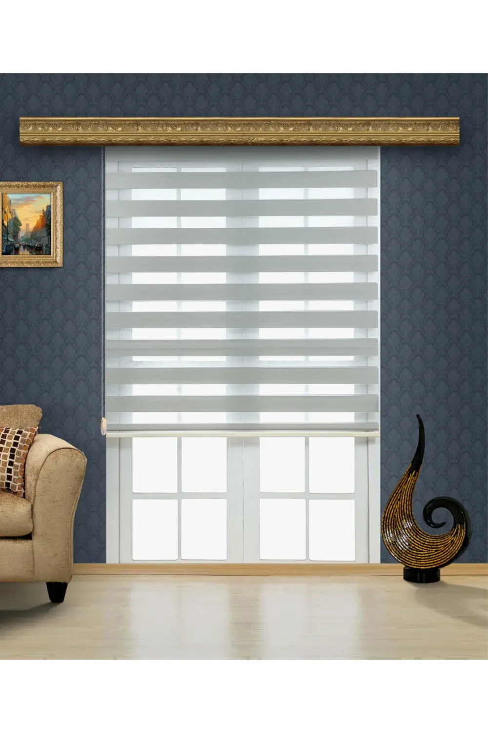 Delux Düz Gri Bambu Zebra Perde Alüminyum Kasalı Yüksek Kaliteli