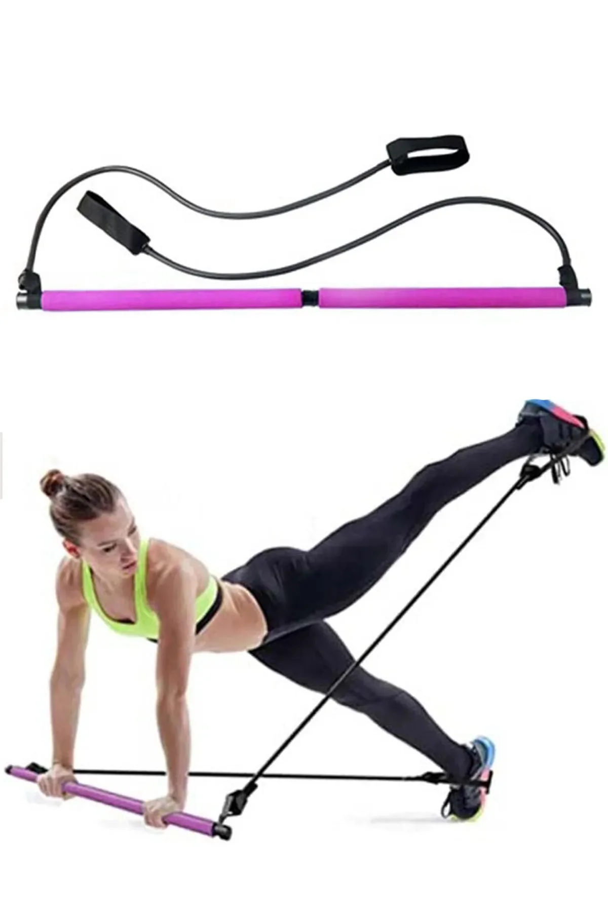 Delux Portable Pilates Çubuğu Plates Studio Aleti Çekme Lastikli 