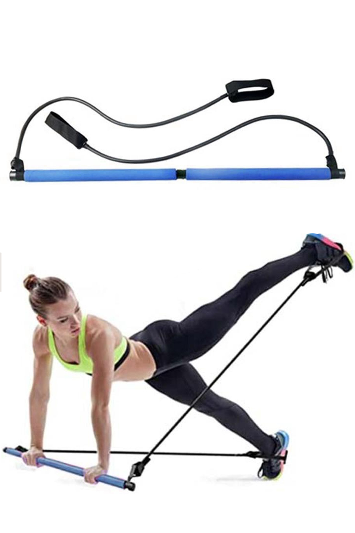 Jet Delux Portable Pilates Çubuğu Plates Studio Aleti Çekme Lastikli