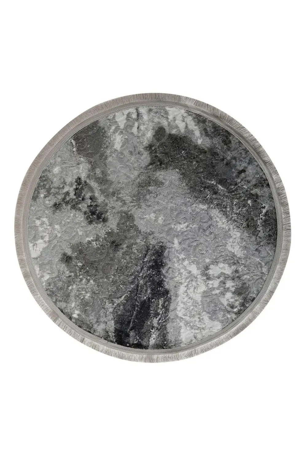 Delüxe Halı Antrasit Saçaklı Siyah Taban Yuvarlak Halı Model Bany