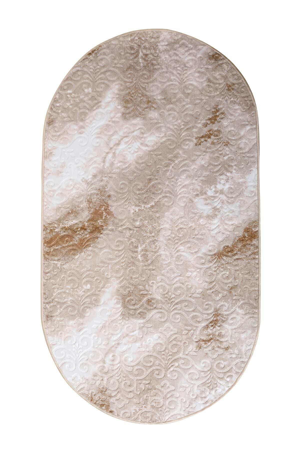 Delüxe Halı Devetüyü Saçaksız Siyah Taban Oval Halı Yeni Kabartma