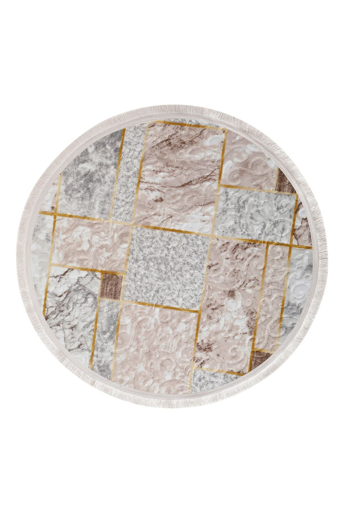 Delüxe Halı Vizon Gri Saçaklı Siyah Taban Yuvarlak Halı Model Banyo Paspası 80x80 Delüxe Halı Vizon Gri Saçaklı Siyah Taban Yuvarlak Halı Model Banyo Paspası 80x80