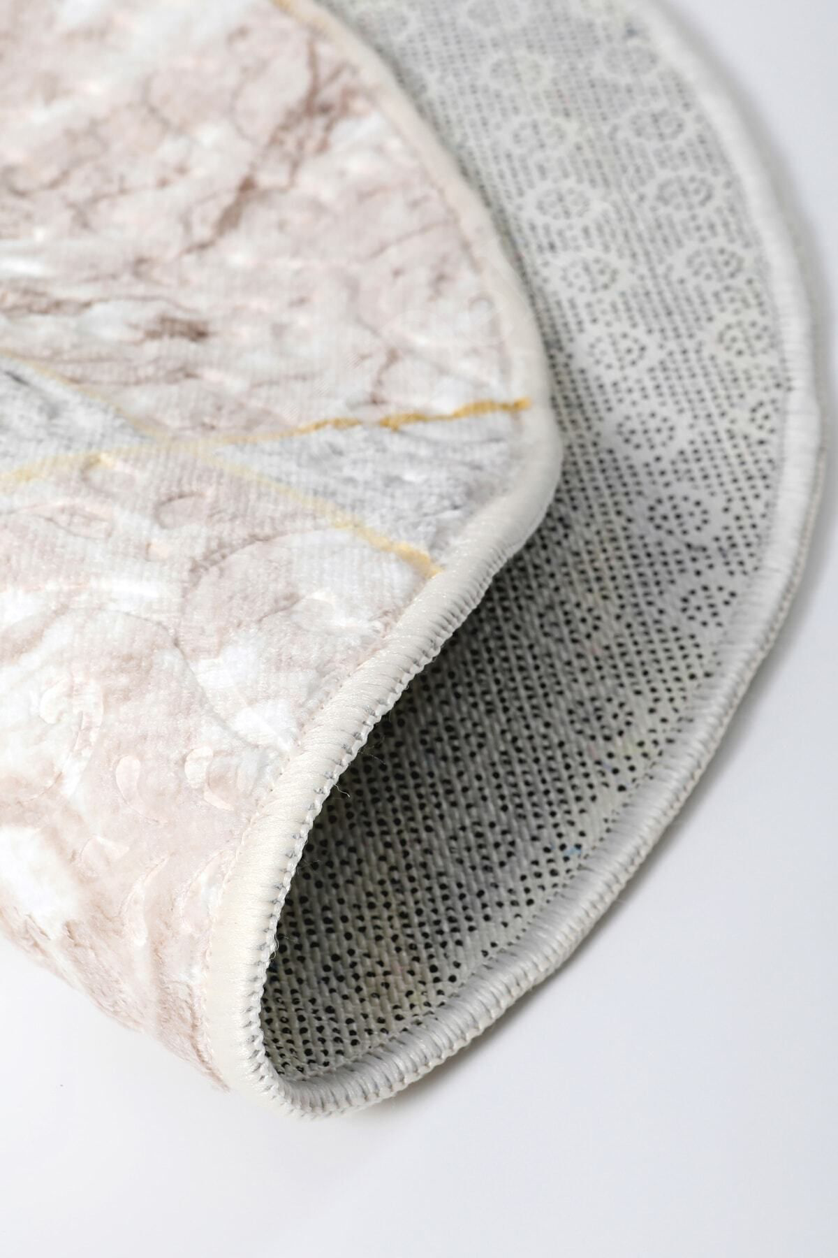 Delüxe Halı Vizon Gri Saçaksız Siyah Taban Oval Halı Yeni Kabartm