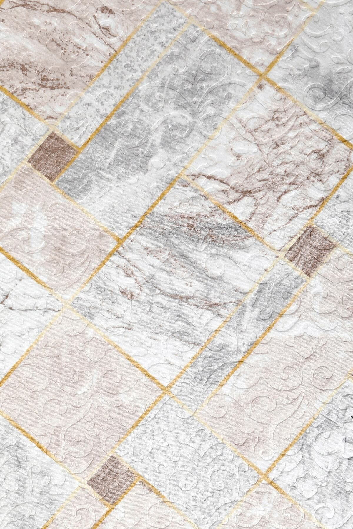 Delüxe Halı Vizon Gri Saçaksız Siyah Taban Oval Halı Yeni Kabartm