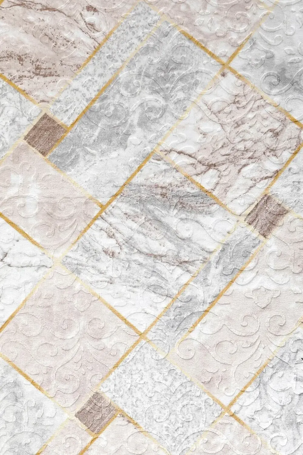 Delüxe Halı Vizon Gri Saçaksız Siyah Taban Oval Halı Yeni Kabartm