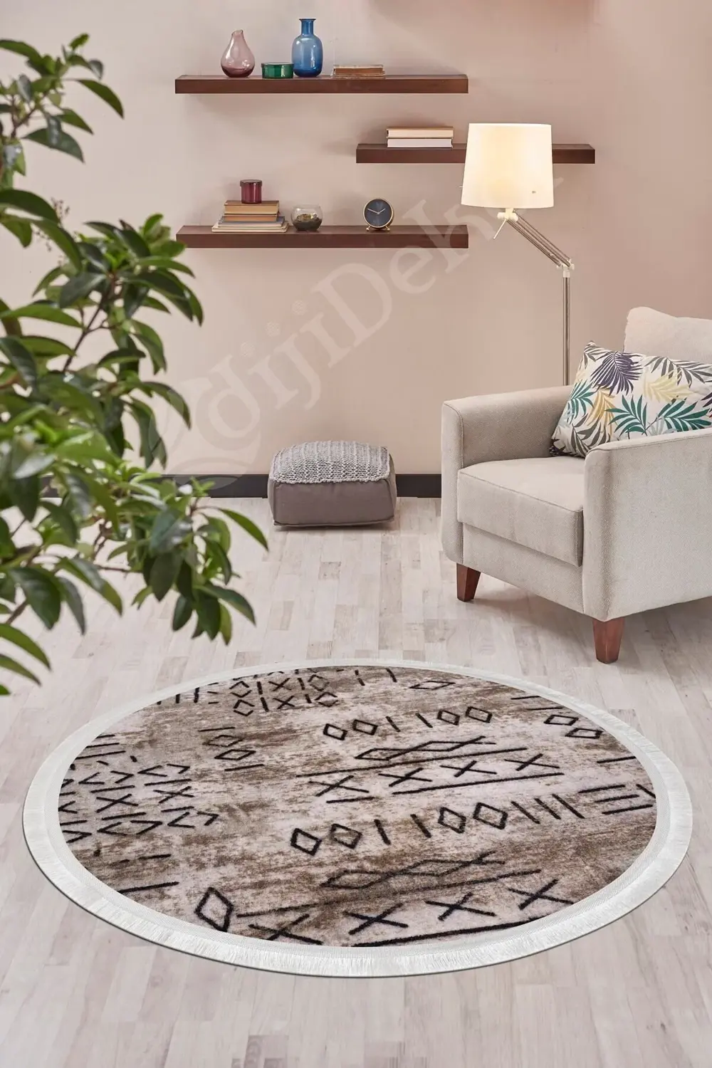 Delüxe Iskandinav Kahve Yuvarlak Saçaklı Deri Taban Yeni Model Ha