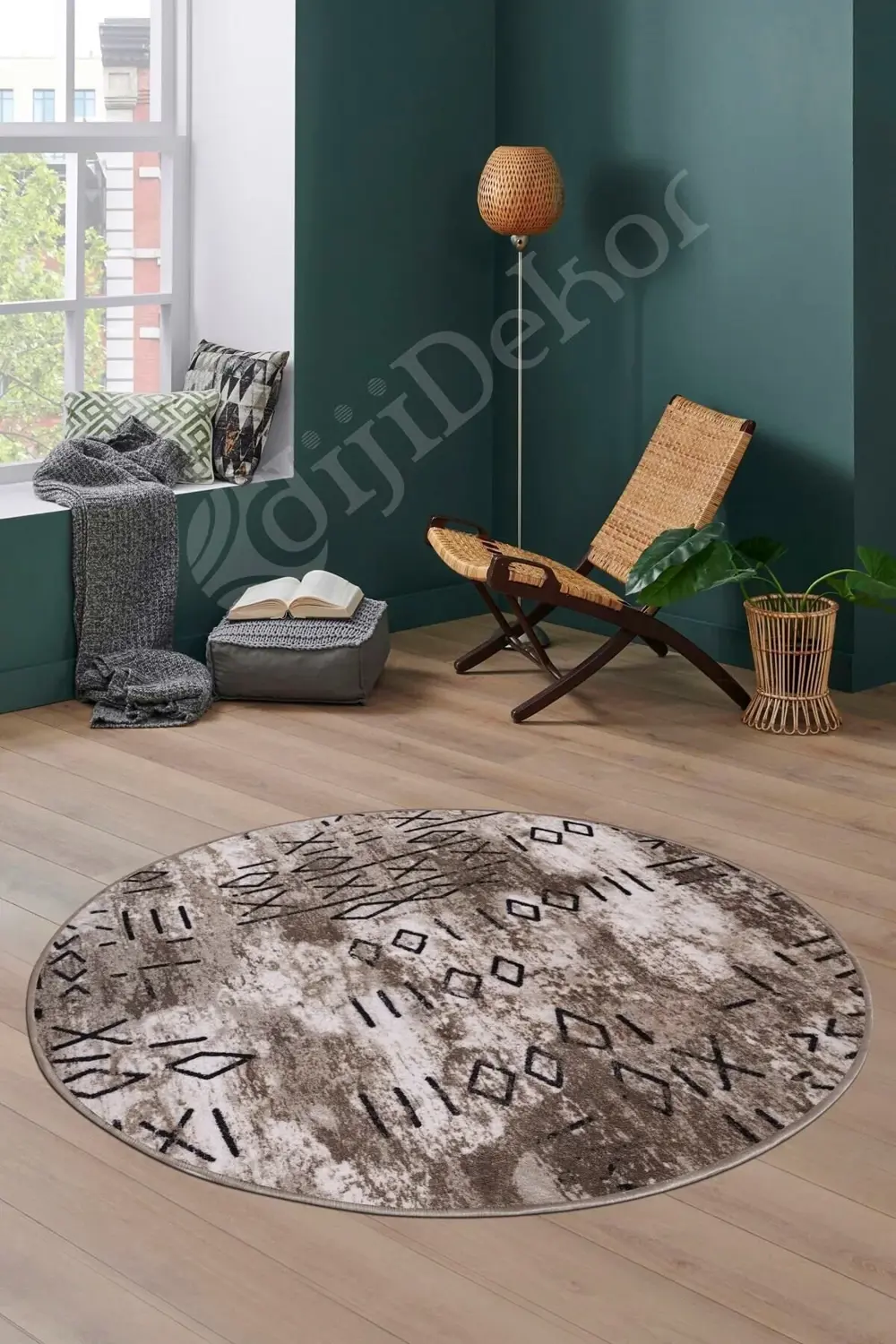 Delüxe Iskandinav Kahve Yuvarlak Saçaksız Deri Taban Yeni Model H