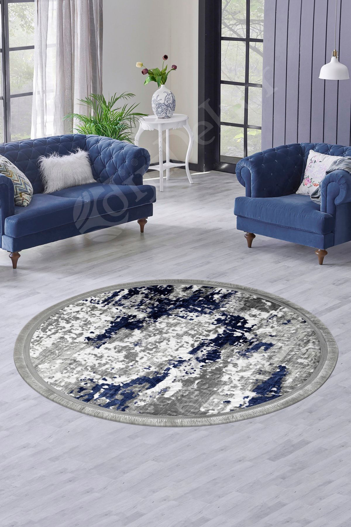 Delüxe Lacivert Gri Saçaklı Siyah Taban Yuvarlak Halı Model Banyo Paspası 80x80 Delüxe Lacivert Gri Saçaklı Siyah Taban Yuvarlak Halı Model Banyo Paspası 80x80