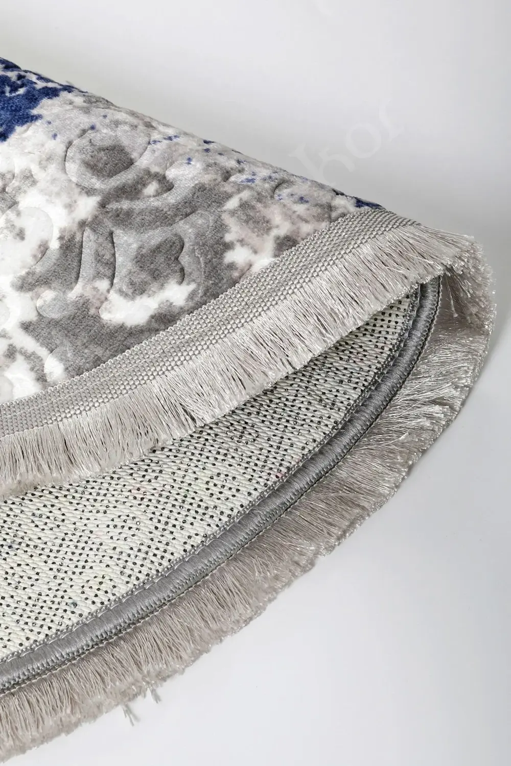 Delüxe Lacivert Gri Saçaklı Siyah Taban Yuvarlak Halı Model Banyo