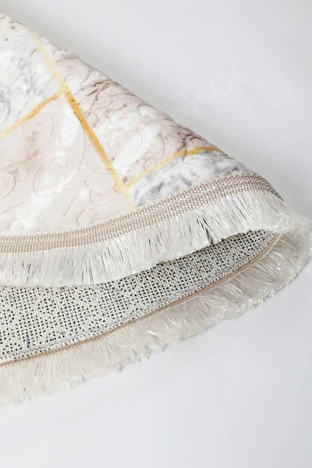 Delüxe Vizon Gri Saçaklı Siyah Taban Oval Halı Yeni Kabartmalı Mo