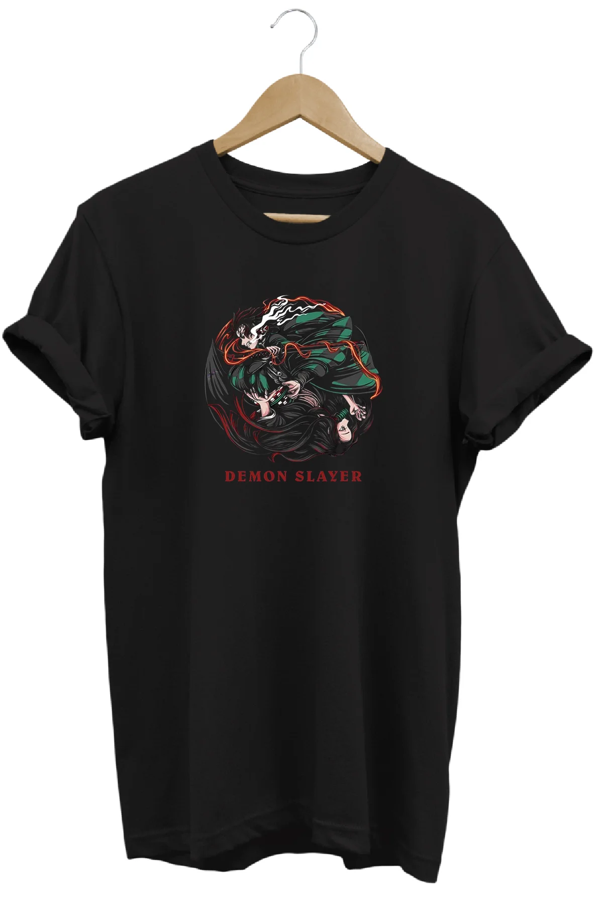 Demon Slayer Kısa Kollu Pamuklu Bisiklet Yaka T-shirt