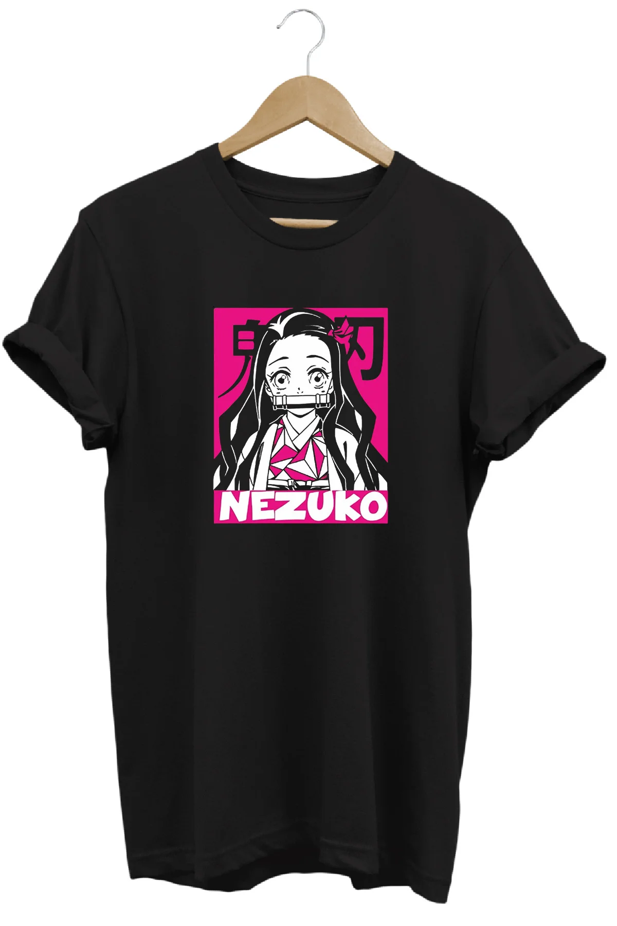 Demon Slayer Nezuko Kısa Kollu Pamuklu Bisiklet Yaka T-shirt