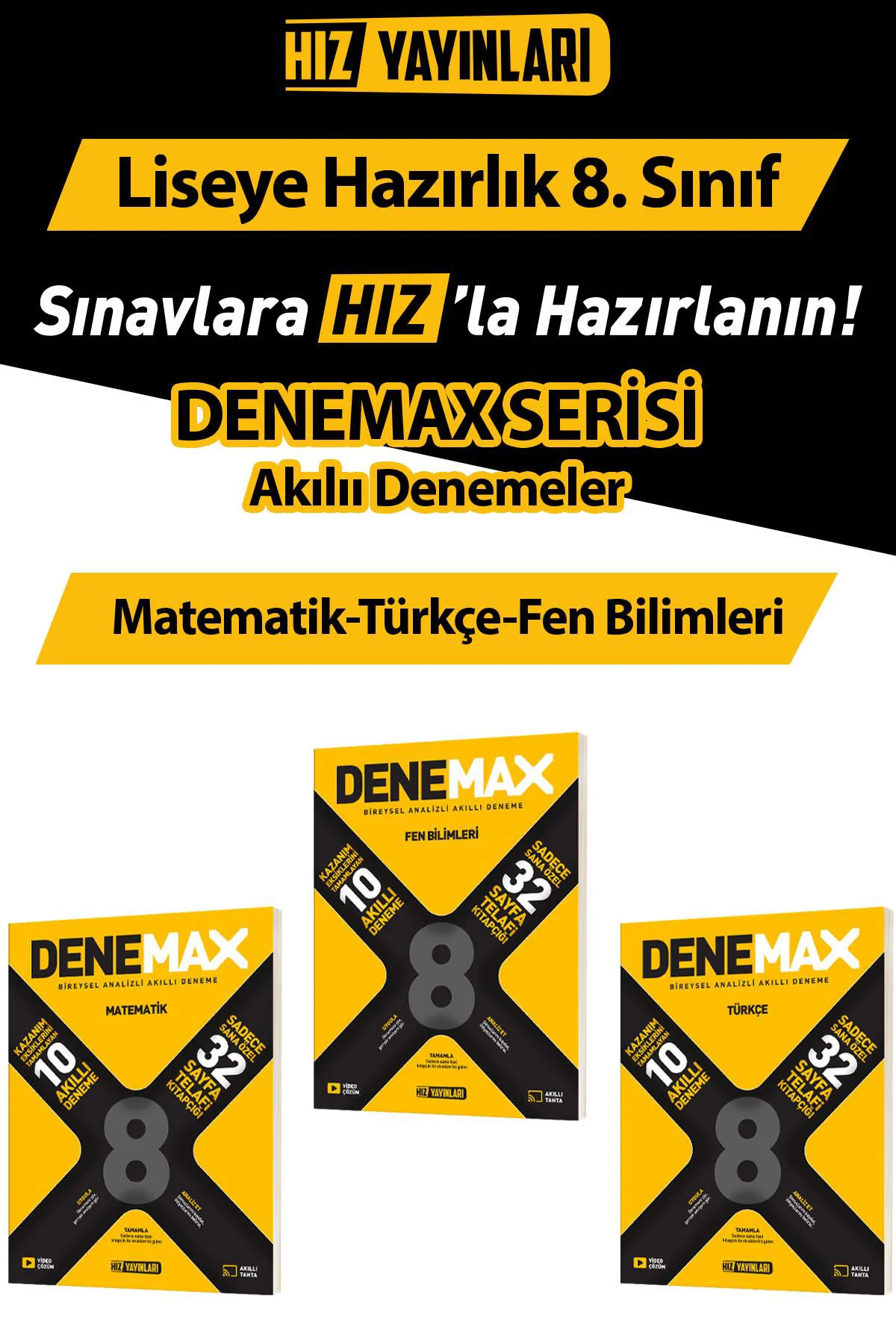 Denemax Akıllı Deneme Türkçe-Matematik-Fen Bilimleri Seti 3 kayna